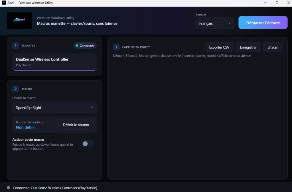 Interface du logiciel Airel